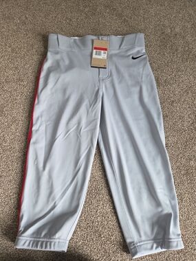 Nike boys baseball pants Large NWT Grey Red Stripe DX9169-015 Slim Fit